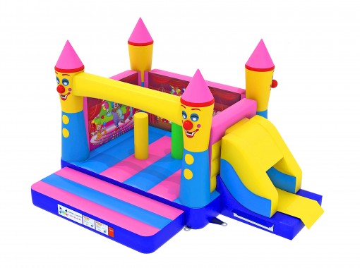 Springkasteel Circus Clown met glijbaan.