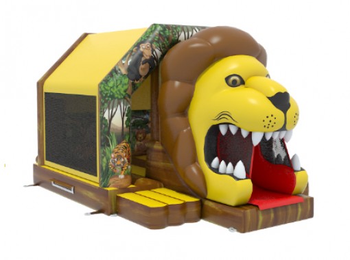 jungle combo springkasteel jungle leeuw met glijbaan en poles